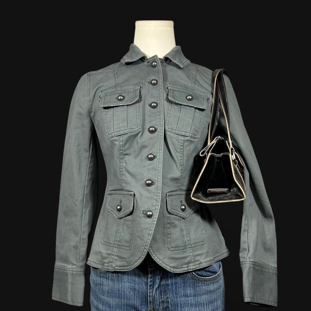 Y2K White House Black Market Greenish Gray Button Up Military Blazer Jacket 2P